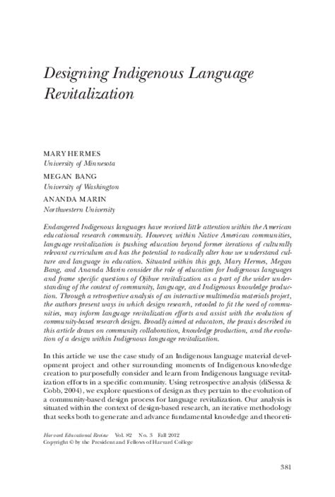 designing indigenous language revitalization mary hermes megan bang ananda marin|Designing Indigenous language revitalization .